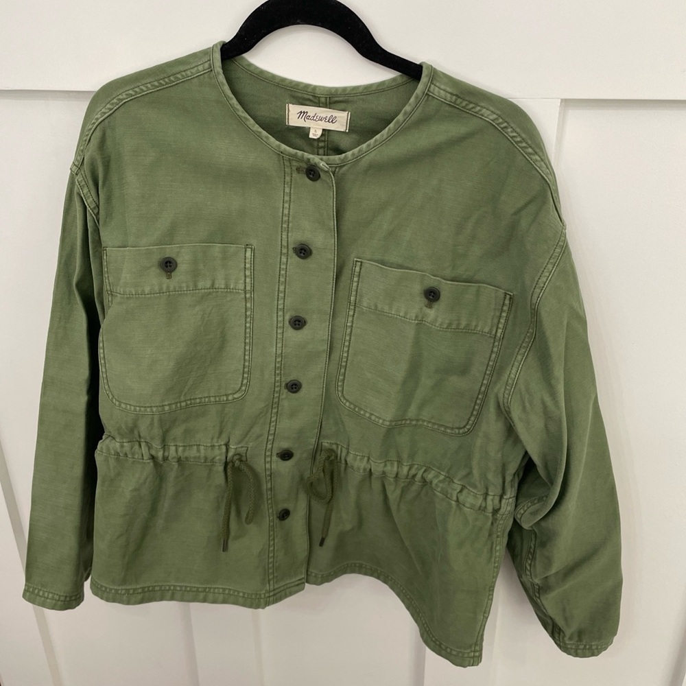 Women’s Madewell Army Green Button front Jacket-Large-cinch drawstring-Pockets